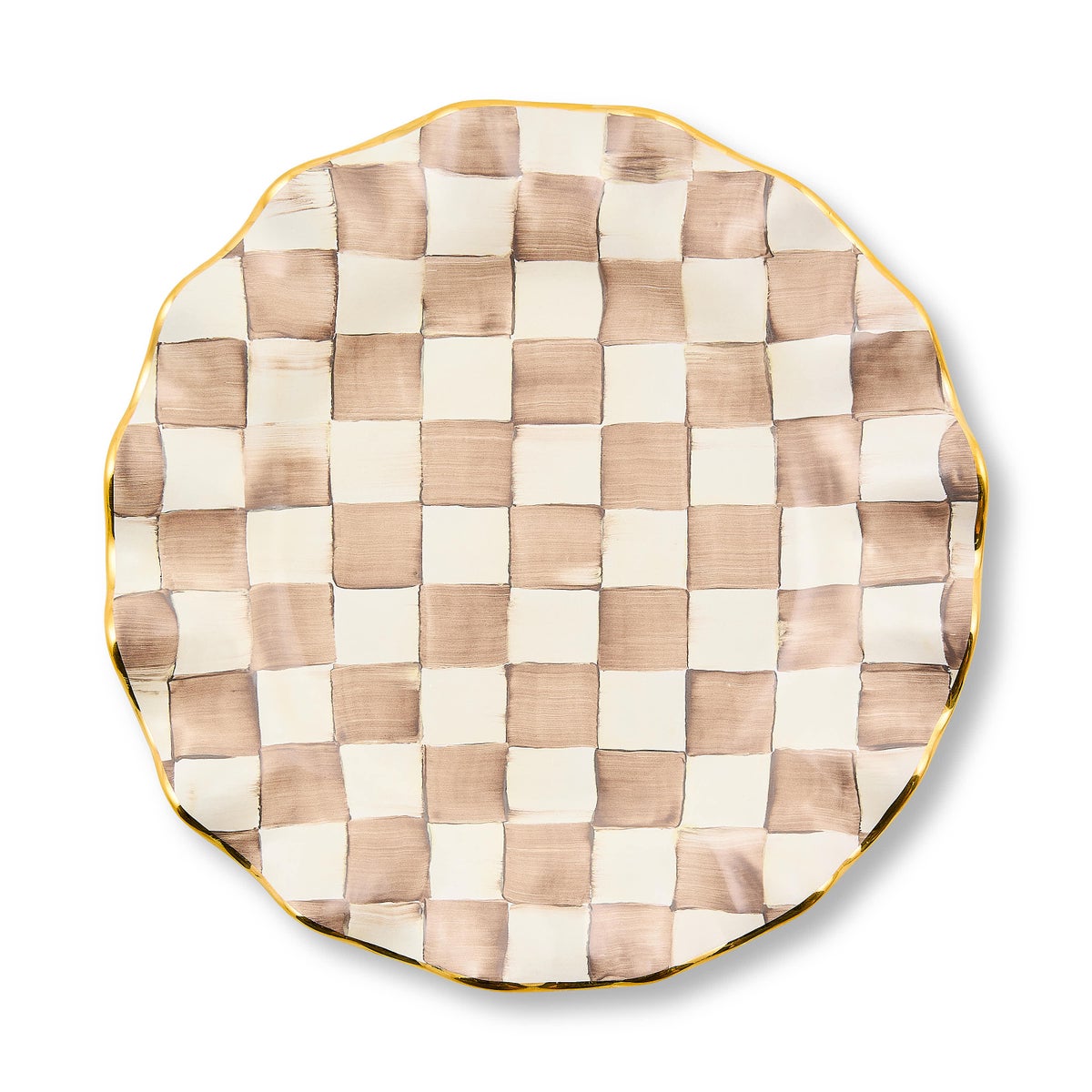 Mocha Check Ceramic Fluted Dinner Plate - Image 2