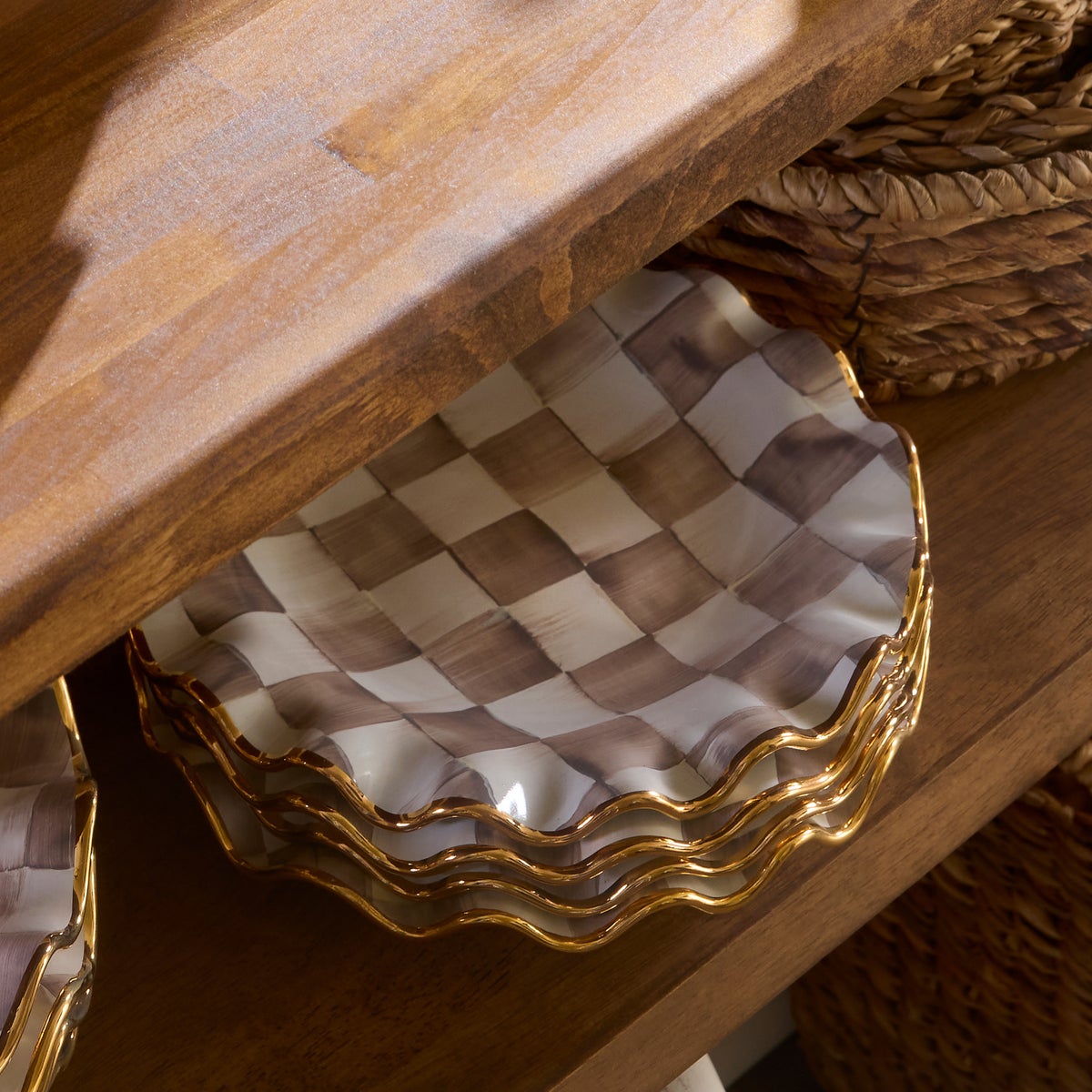 Mocha Check Ceramic Fluted Dessert Plate - Image 2