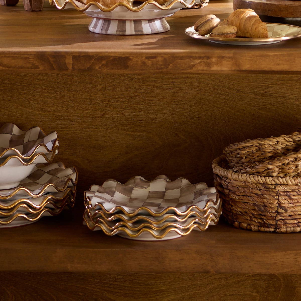 Mocha Check Ceramic Fluted Dessert Plate - Image 4