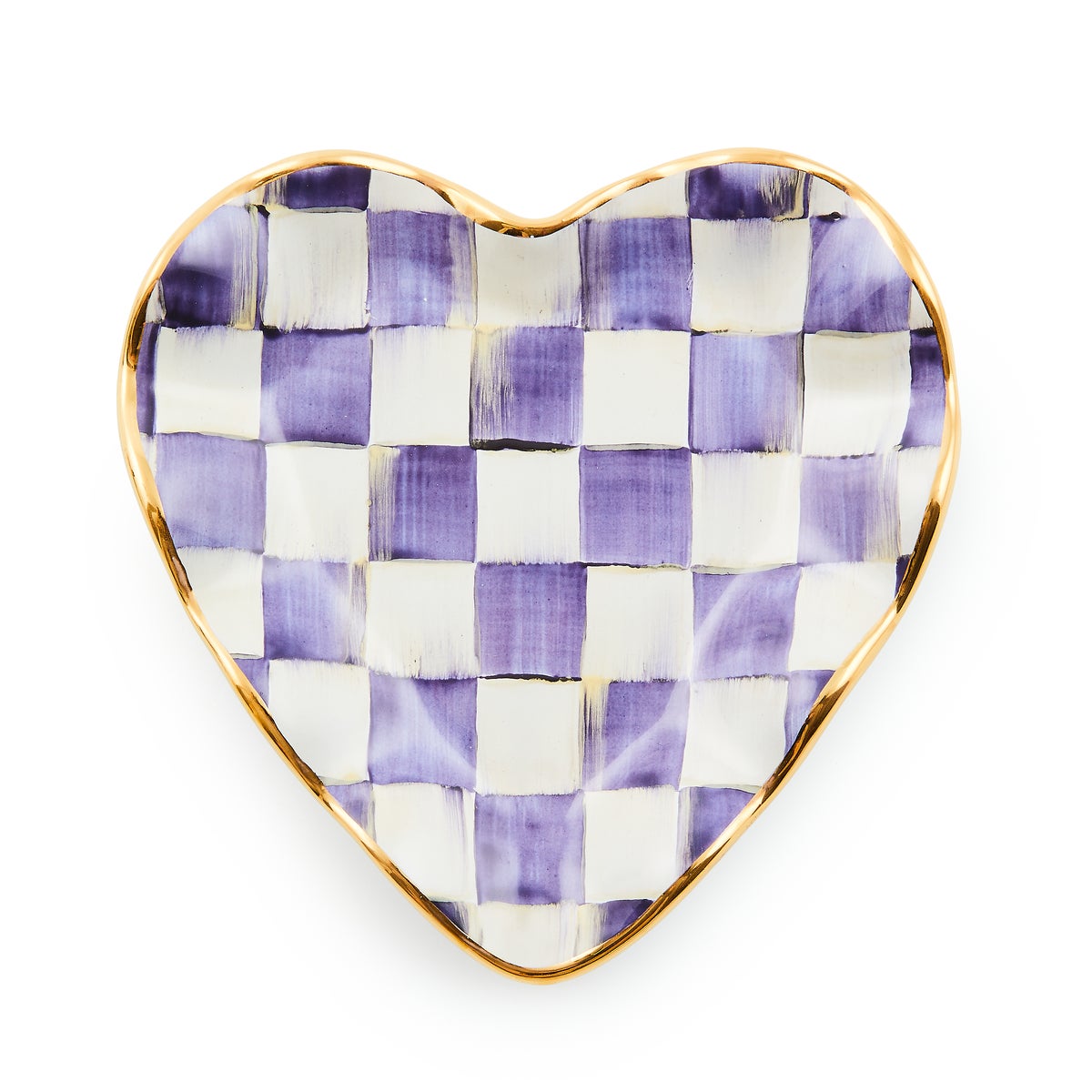 Violet Check Fluted Ceramic Heart Plate