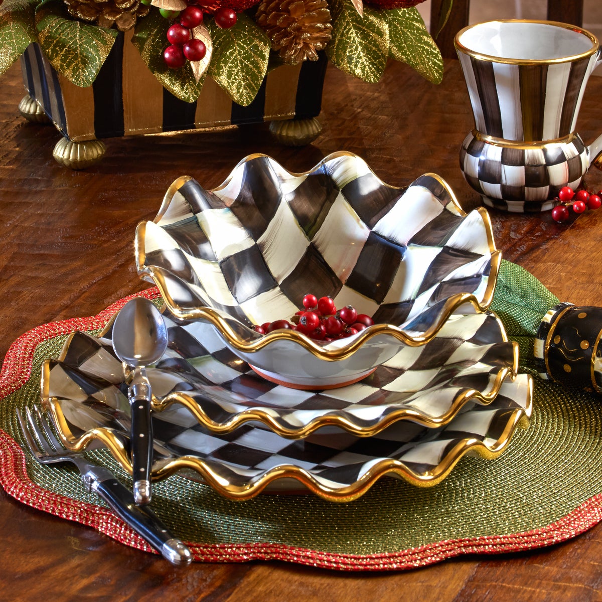 Courtly Check Ceramic Fluted Breakfast Bowl - Image 2
