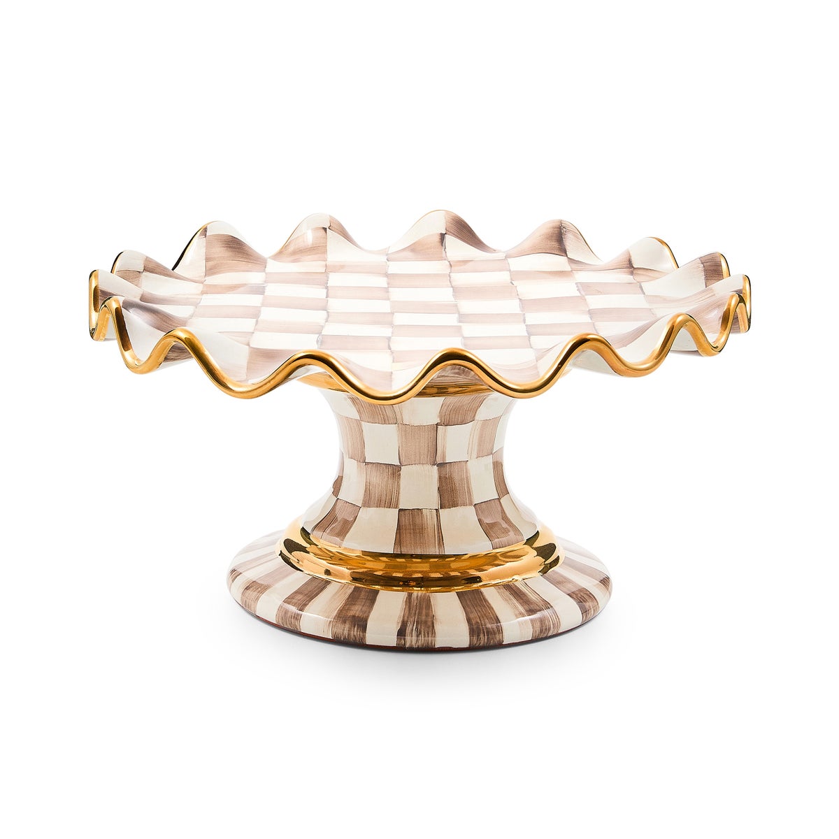 Mocha Check Ceramic Fluted Cake Stand
