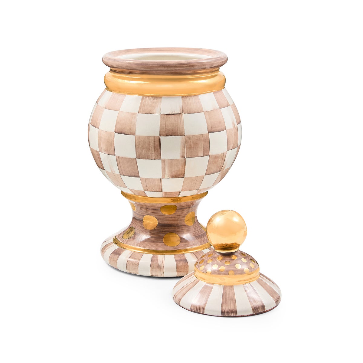 Mocha Check Ceramic Globe Canister - Image 2