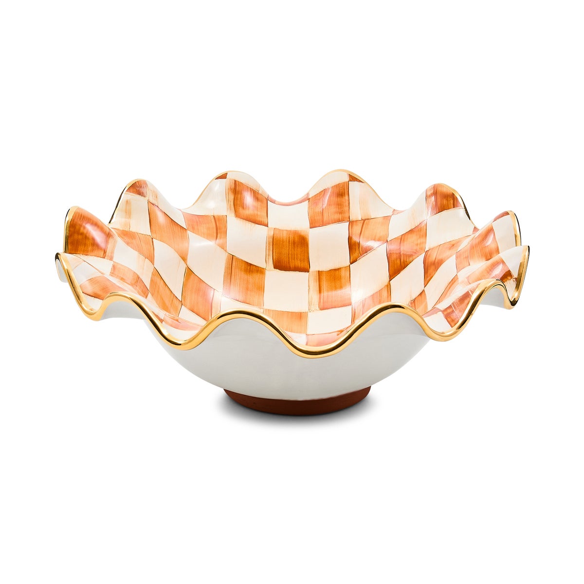 Ginger Check Medium Ceramic Fluted Serving Bowl