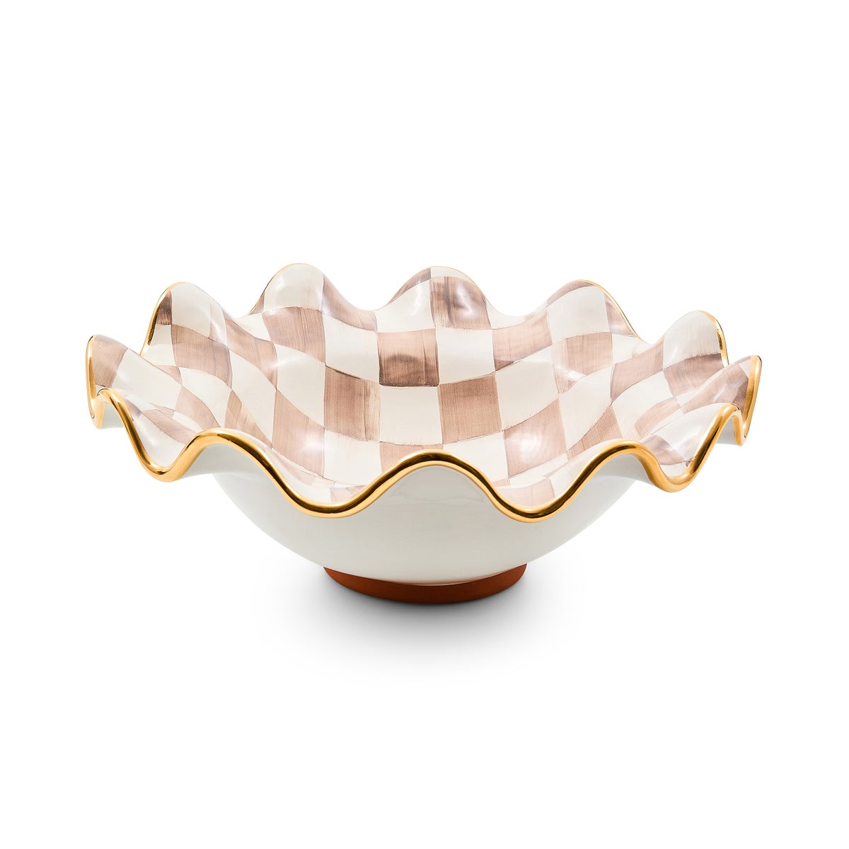 Mocha Check Ceramic Fluted Serving Bowl