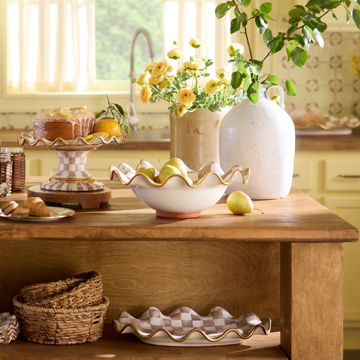 Mocha Check Ceramic Fluted Serving Bowl - Image 2