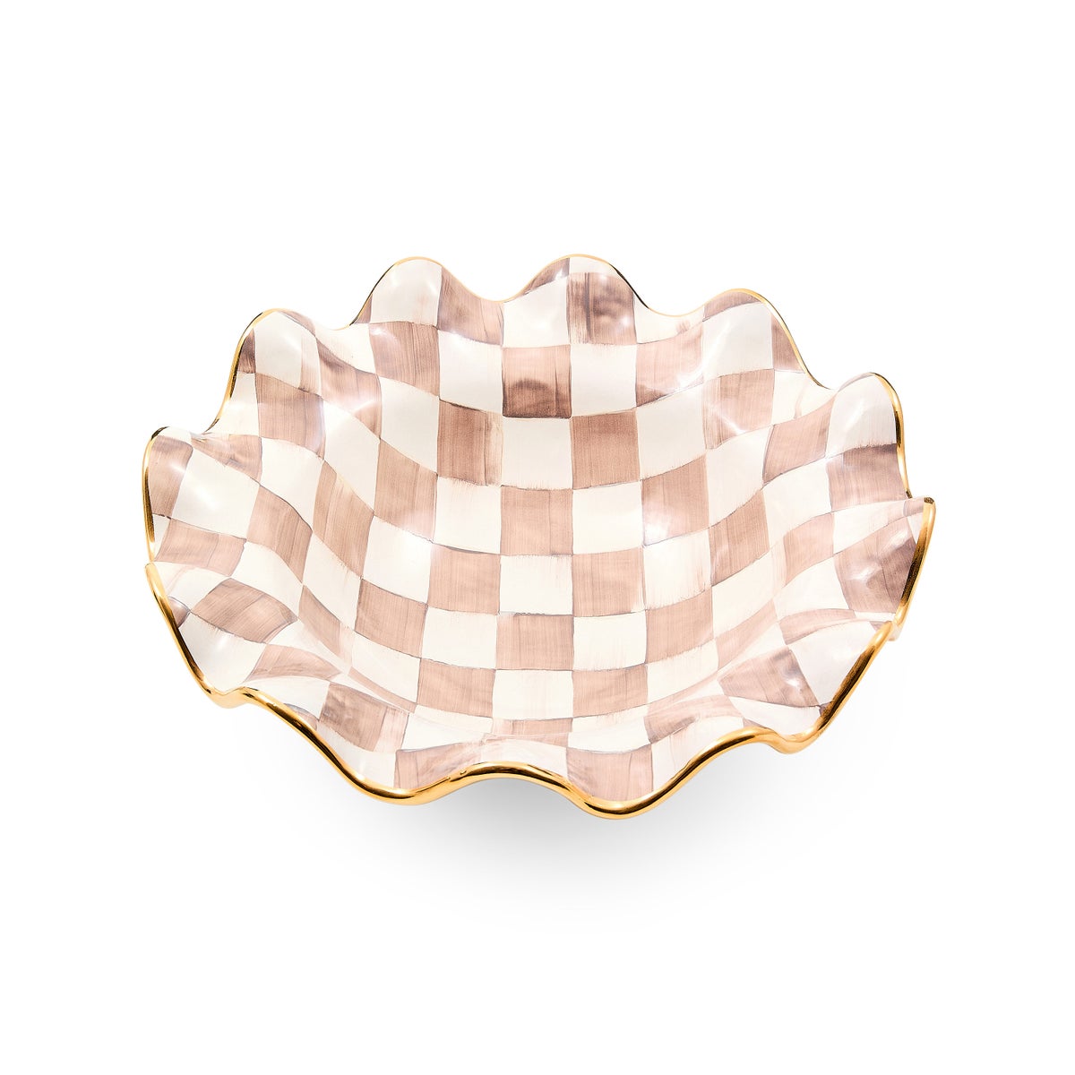 Mocha Check Ceramic Fluted Serving Bowl - Image 3
