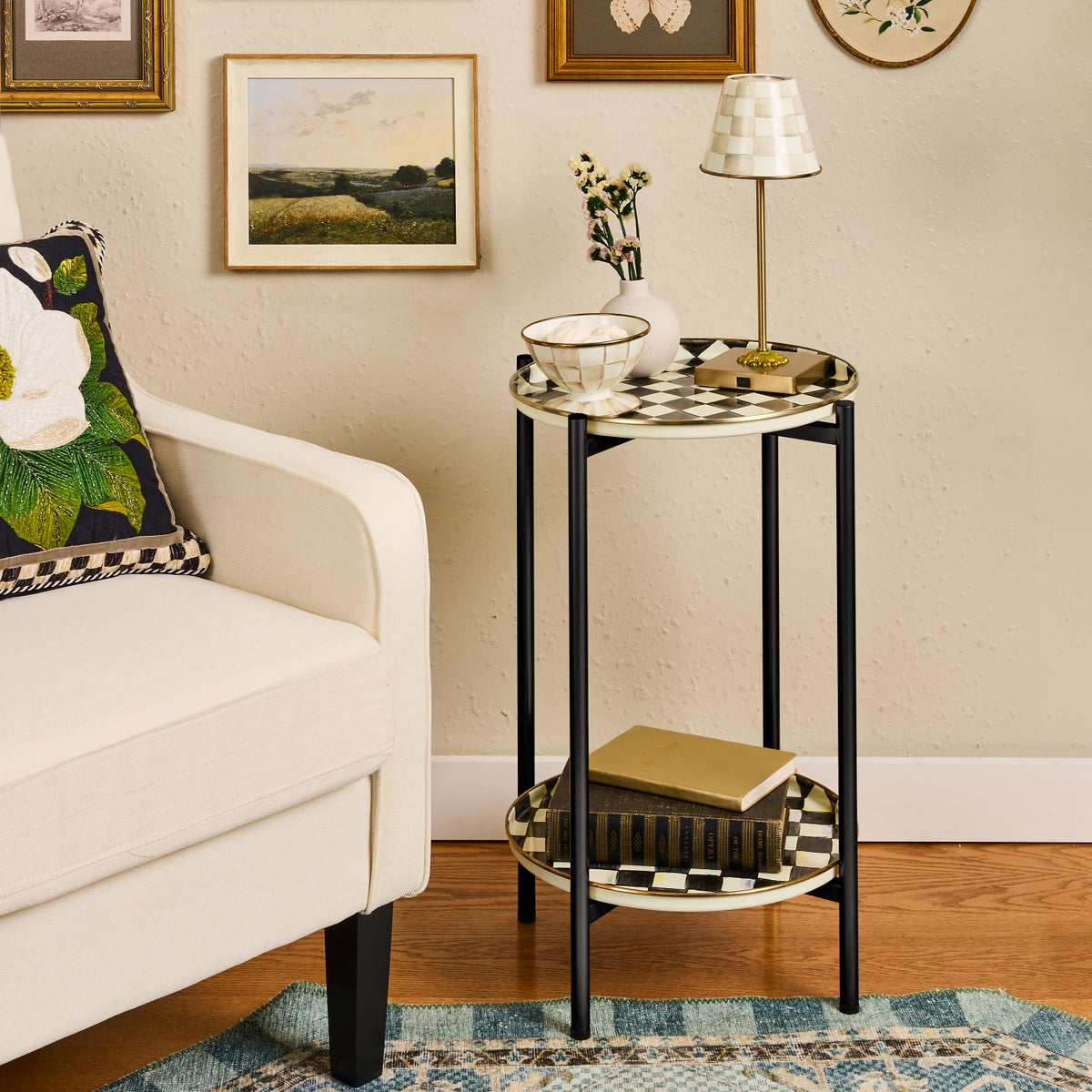 Courtly Check Enamel 2-Tier Cocktail Table - Image 2