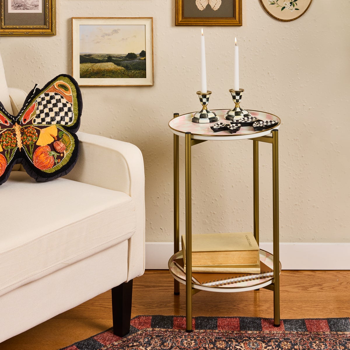 Rosy Check Enamel 2-Tier Cocktail Table - Image 2
