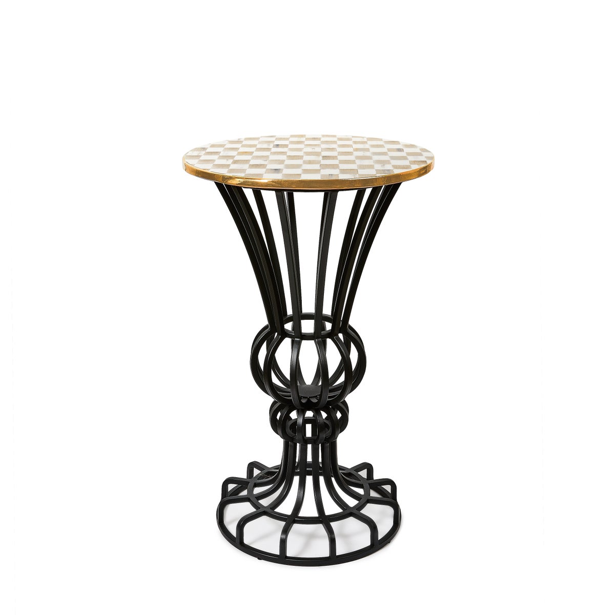 Mocha Check Pedestal Accent Table