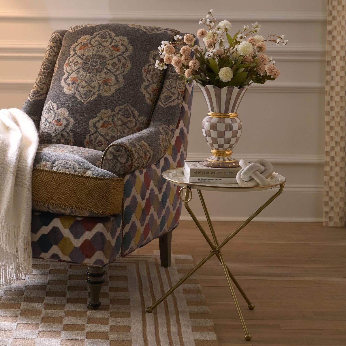 Mocha Check Enamel Tilt Accent Table - Image 6