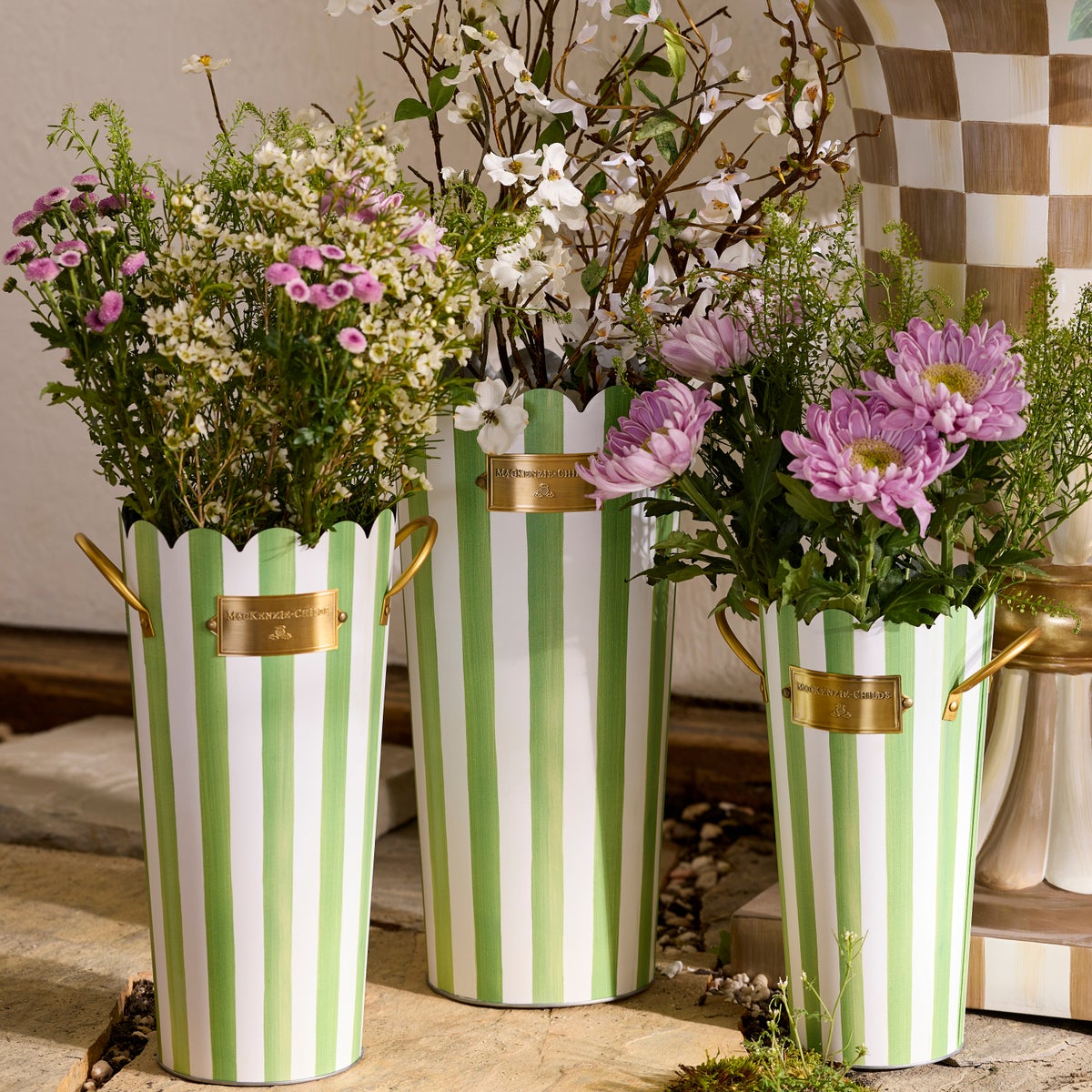 Grass Green Stripe Flower Buckets, Set of 3 - Image 2