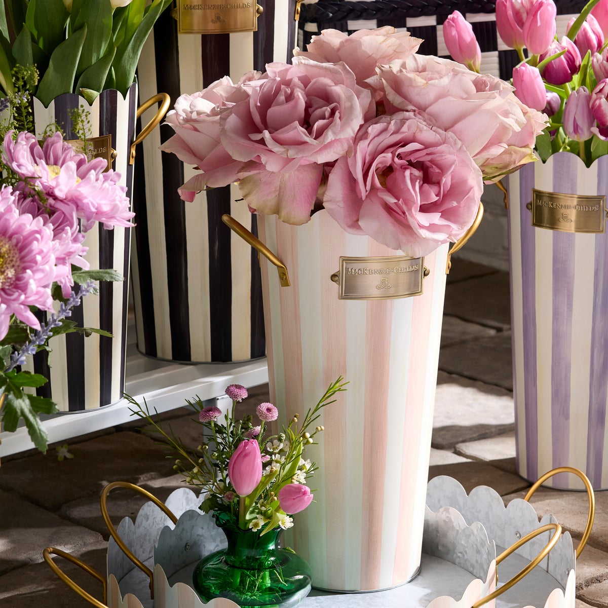 Rosy Stripe Flower Buckets, Set of 3 - Image 2