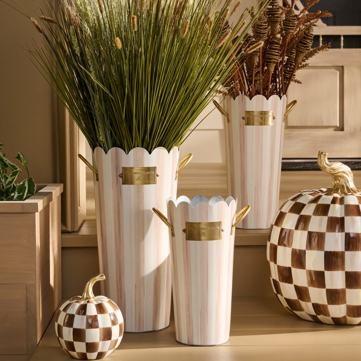 Mocha Stripe Flower Buckets, Set of 3 - Image 4