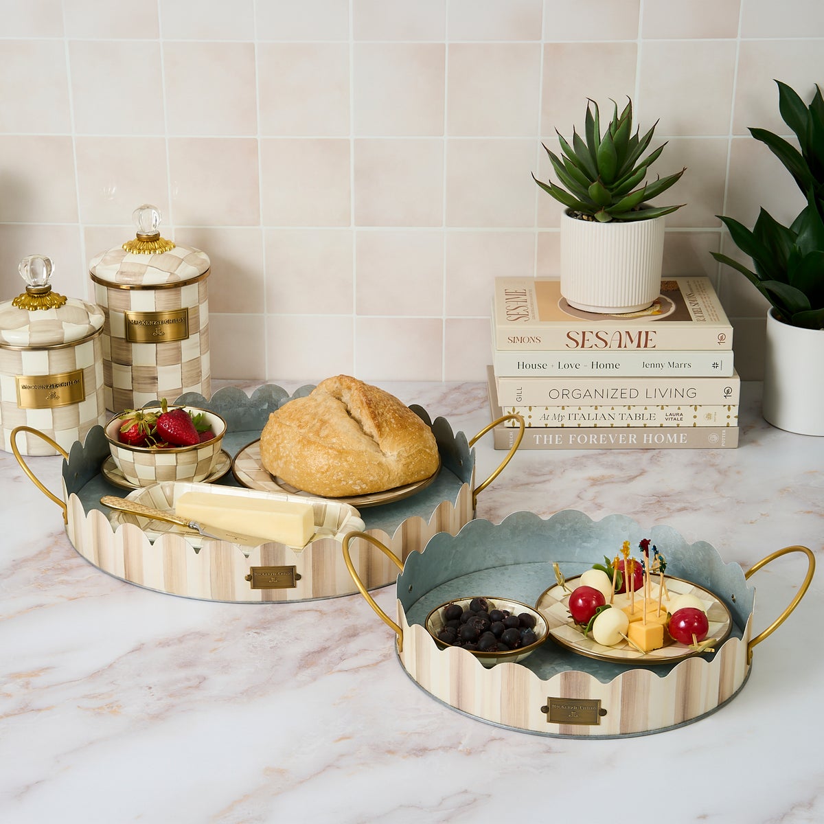 Mocha Stripe Serving Trays, Set of 2 - Image 2