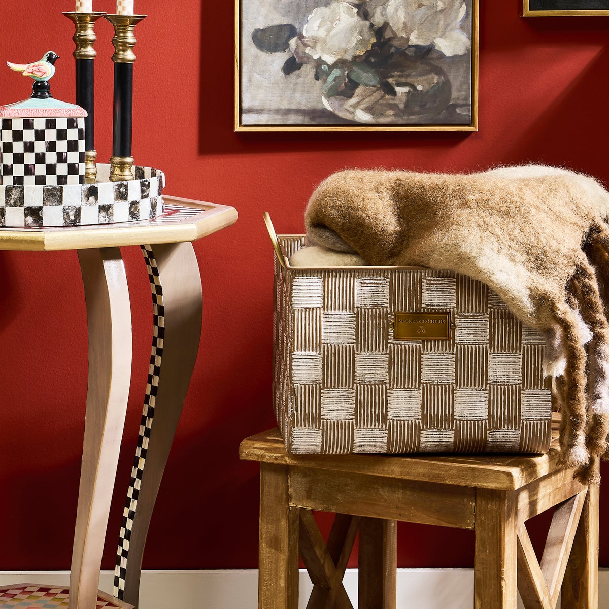Mocha Textured Check Baskets, Set of 2 - Image 2