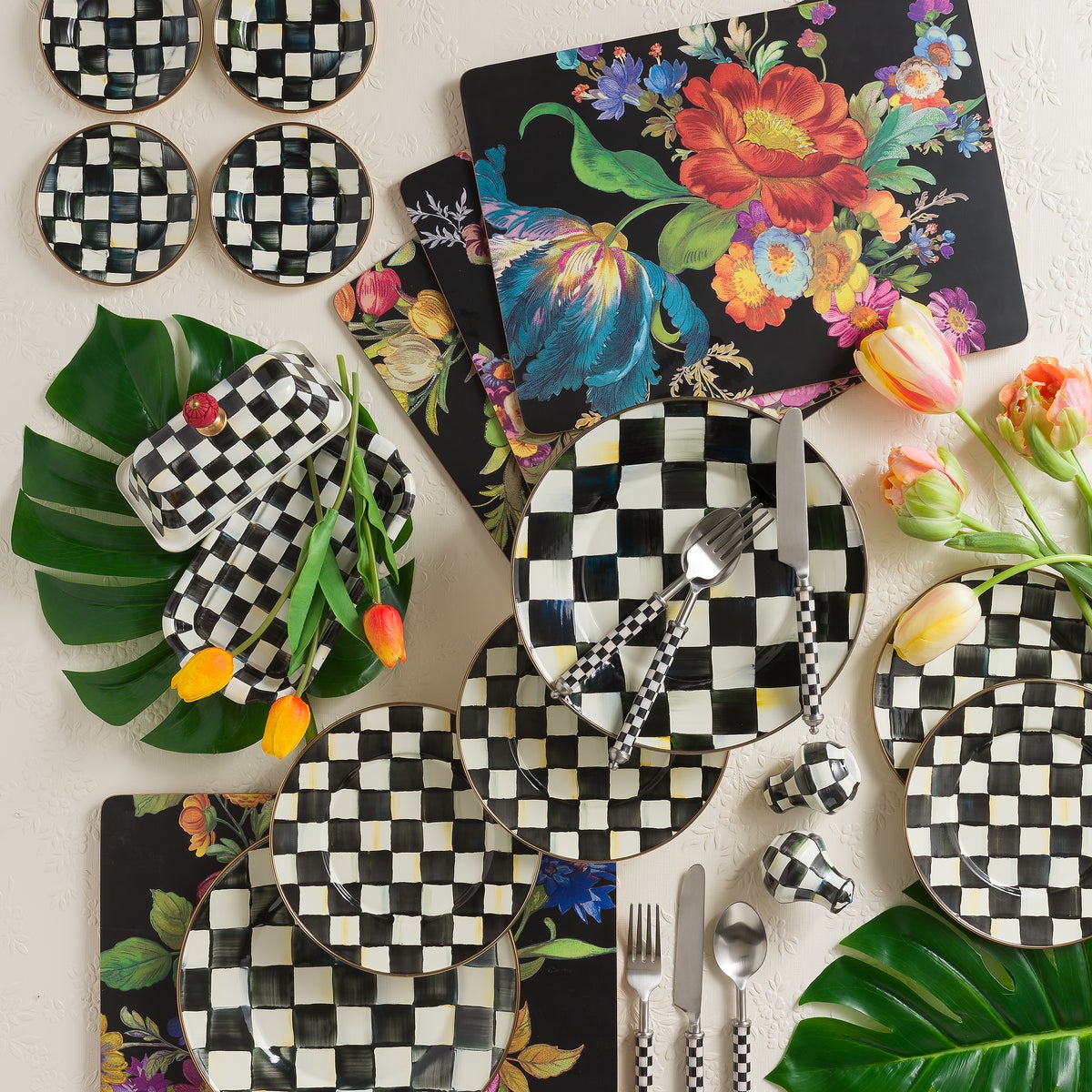 Black Flower Market Placemats, Set of 4 - Image 6