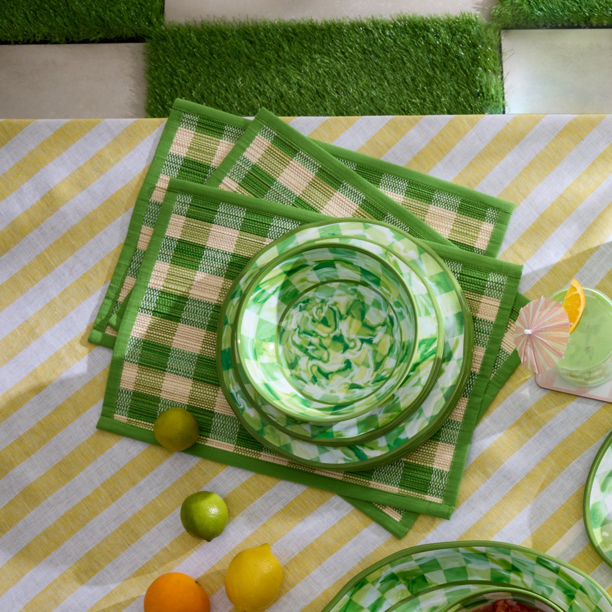 Green Woven Check Straw Placemats, Set of 4 - Image 4