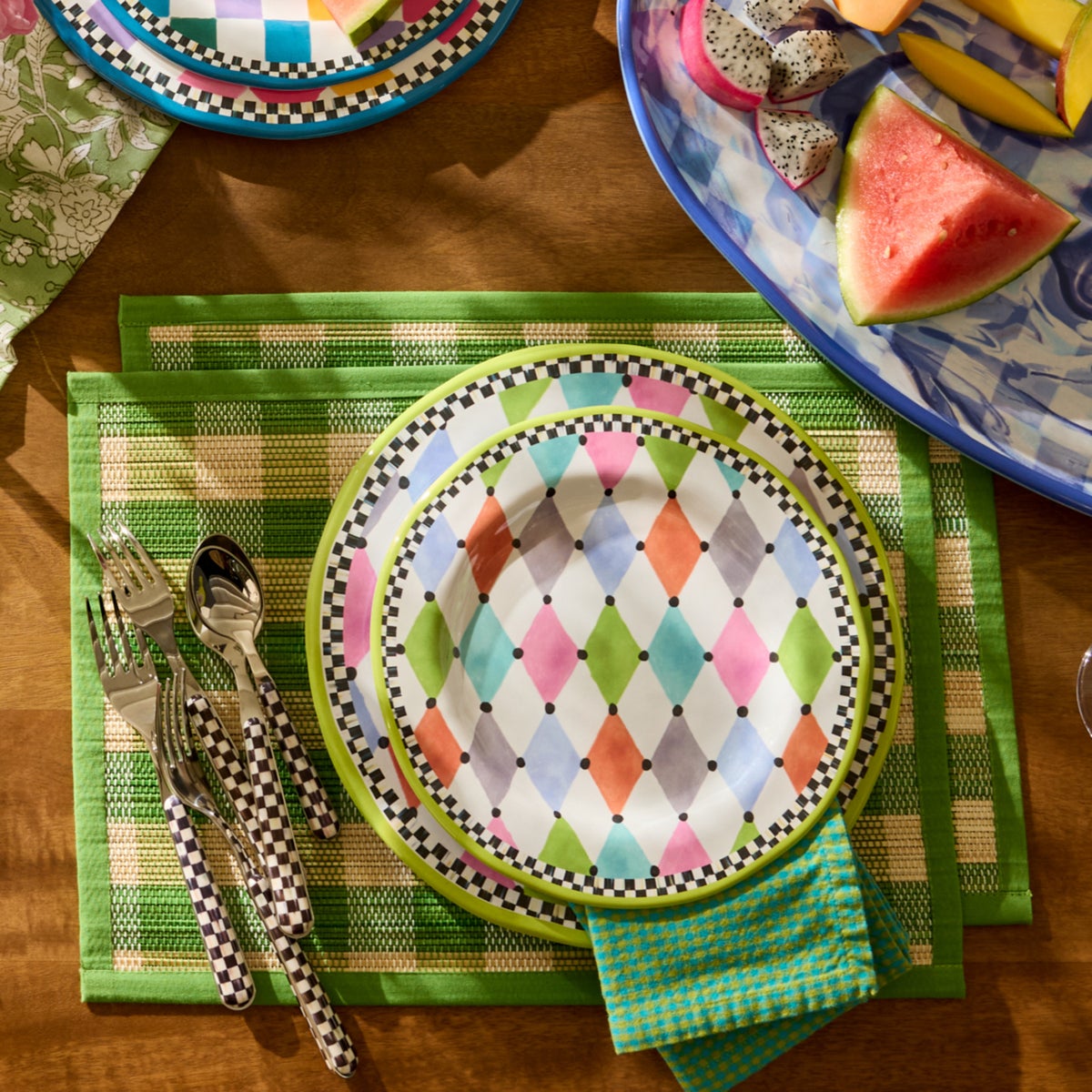 Green Woven Check Straw Placemats, Set of 4 - Image 5