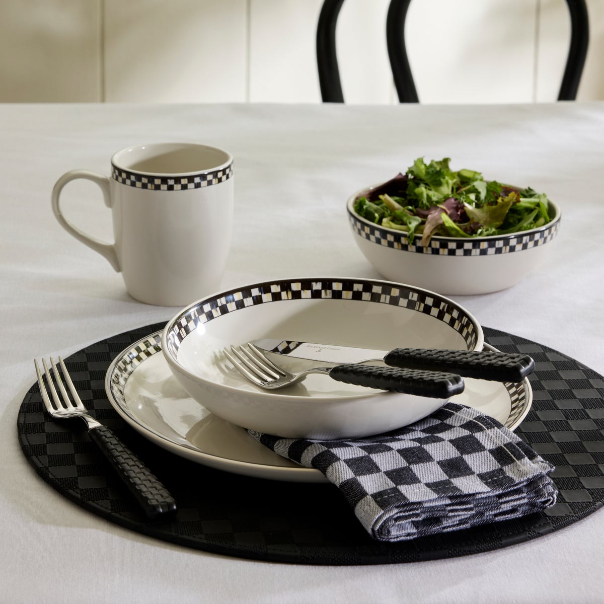 Black Check Faux Leather Placemat - Image 3