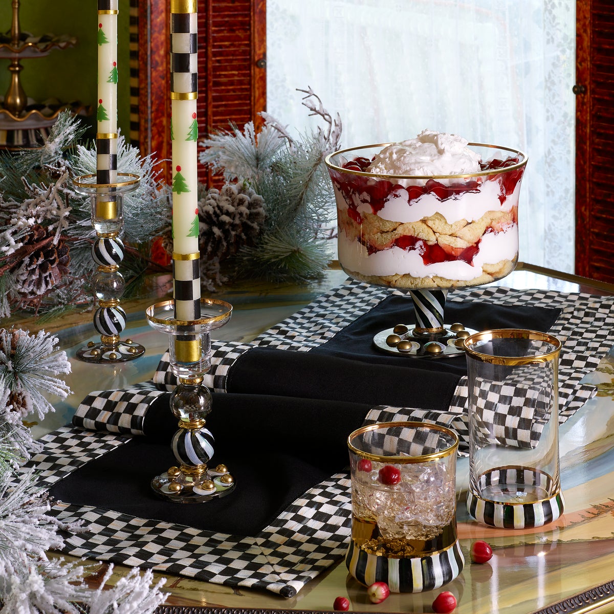 Christmas Tree Dinner Candles - Check Bands - Set of 2 - Image 2