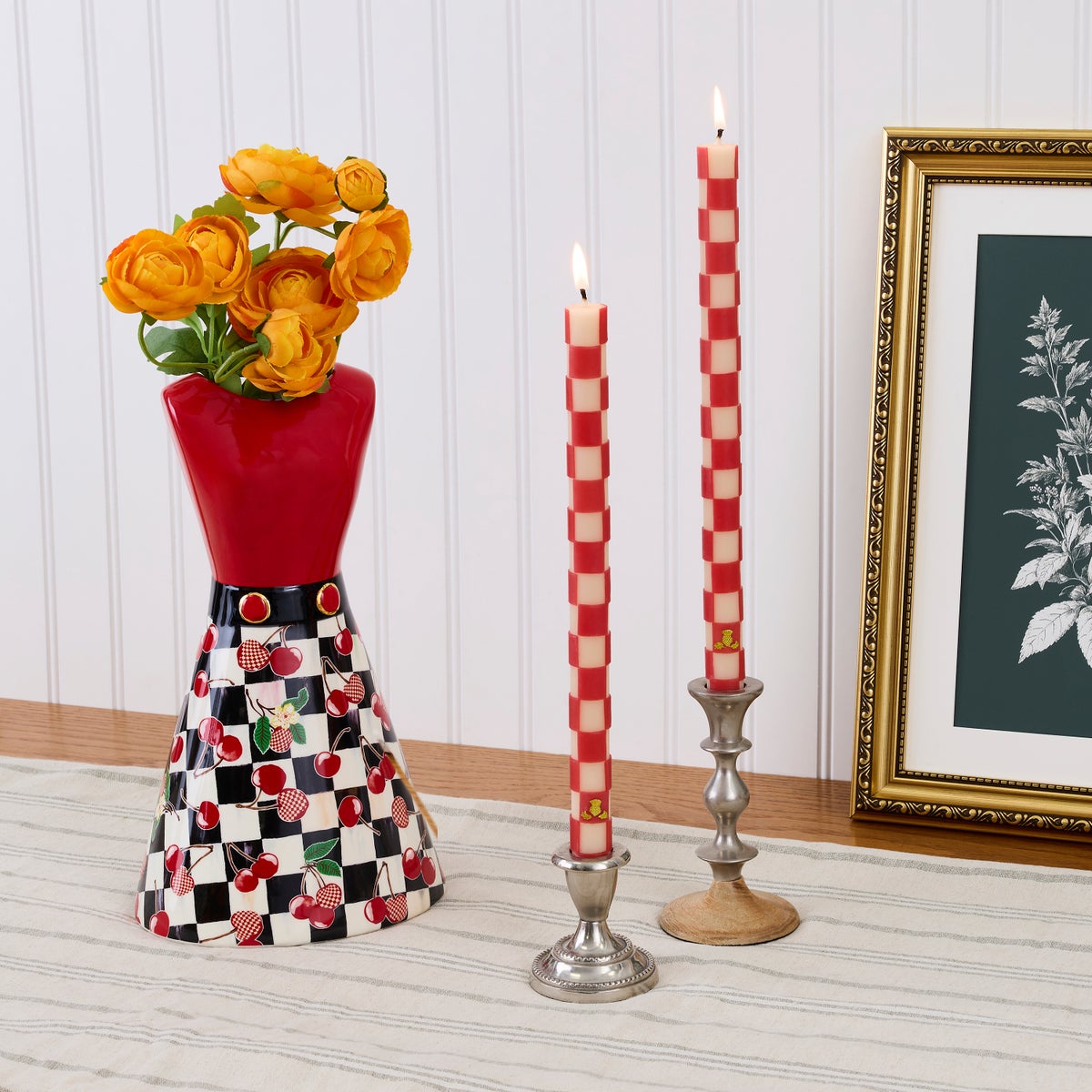 Cherry Check Dinner Candles, Set of 2 - Image 2
