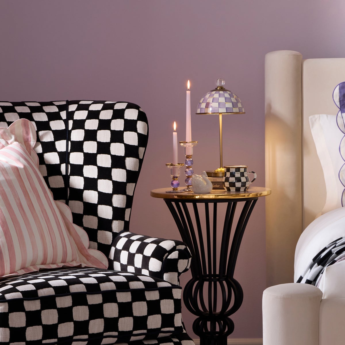 Violet Check Small Glass Candlestick - Image 4