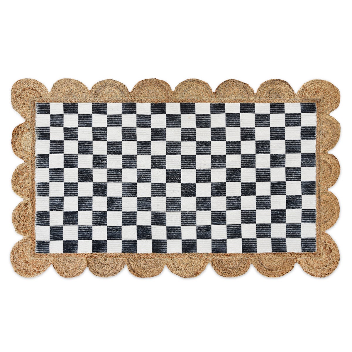 Black Check with Jute Scallops 3' x 4'8.5" Rug