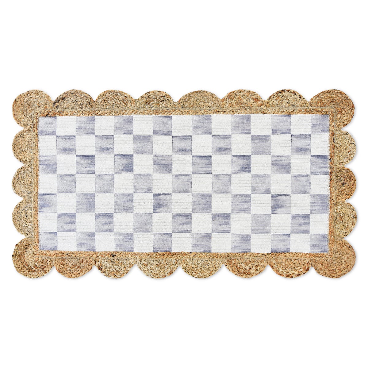 Grey Check with Jute Scallops 1'11.25" x 3'8.5" Rug