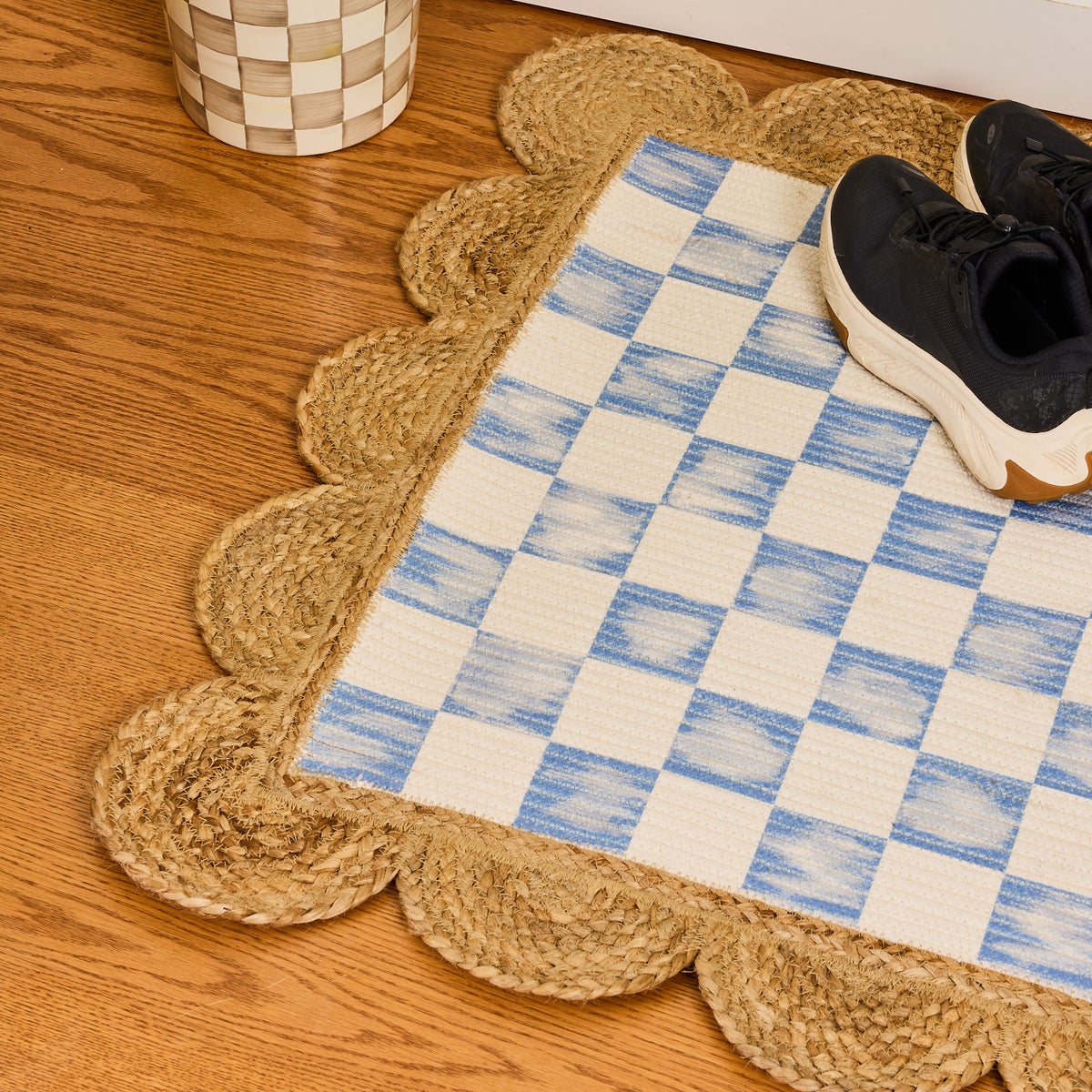 Blue Check with Jute Scallops 2'6" x 7'11" Runner - Image 2