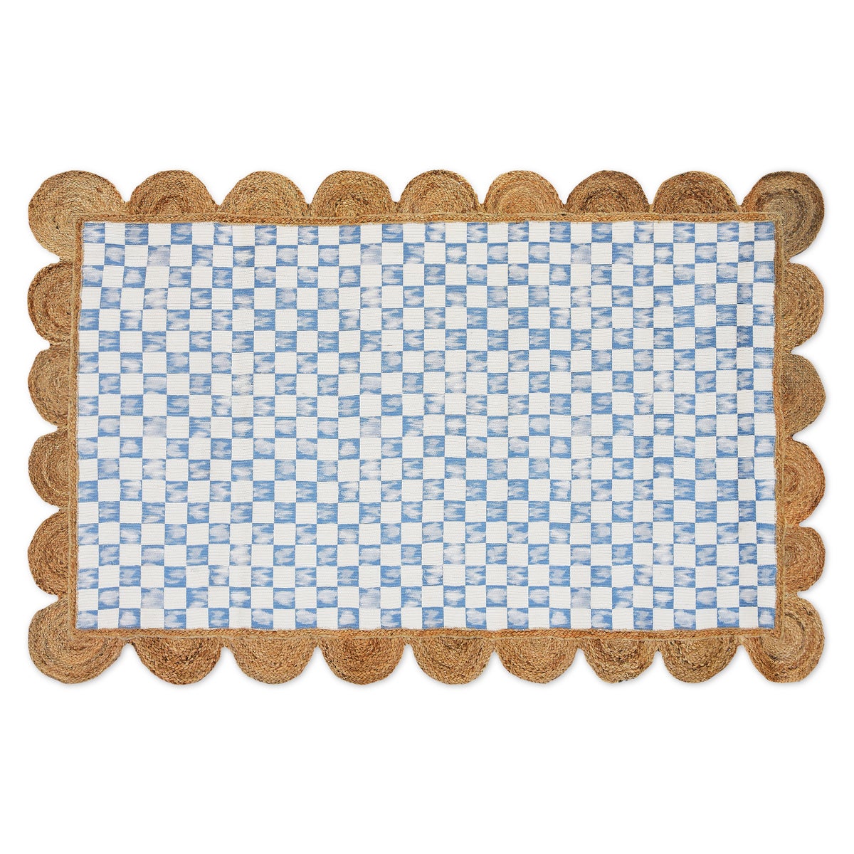 Blue Check with Jute Scallops 5' x 7'10.5" Rug