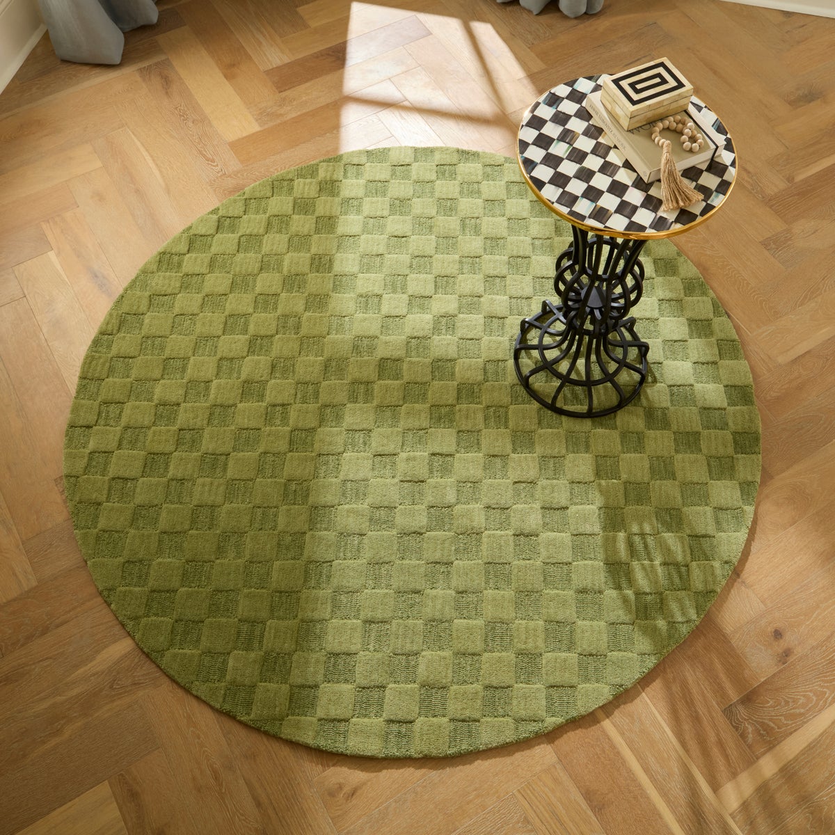 Moss Checkerboard 6' Round Rug - Image 2