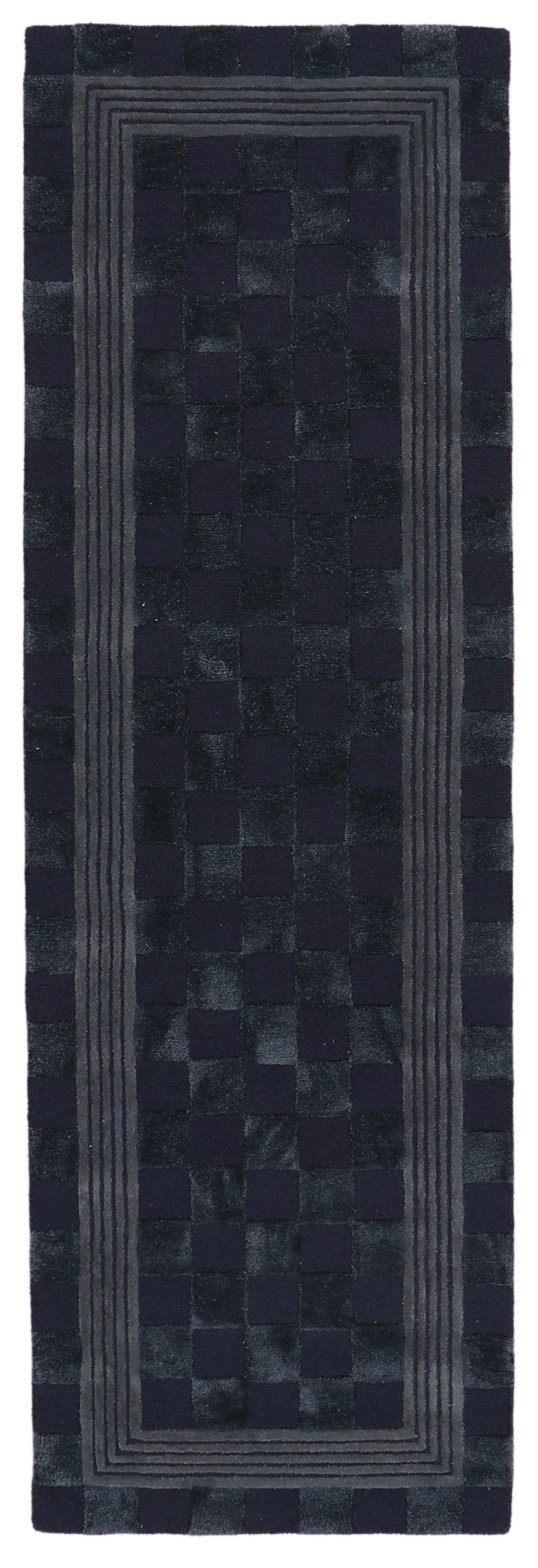 Indigo Blue Tonal Check 2'6" x 8' Rug