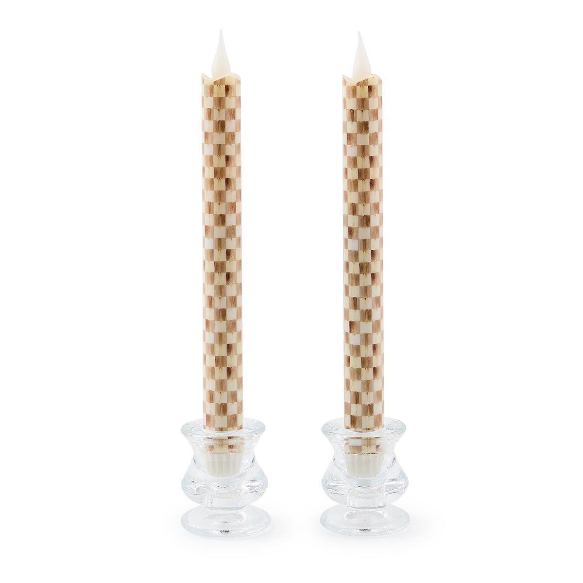 Mocha Check Flameless Dinner Candles, Set of 2
