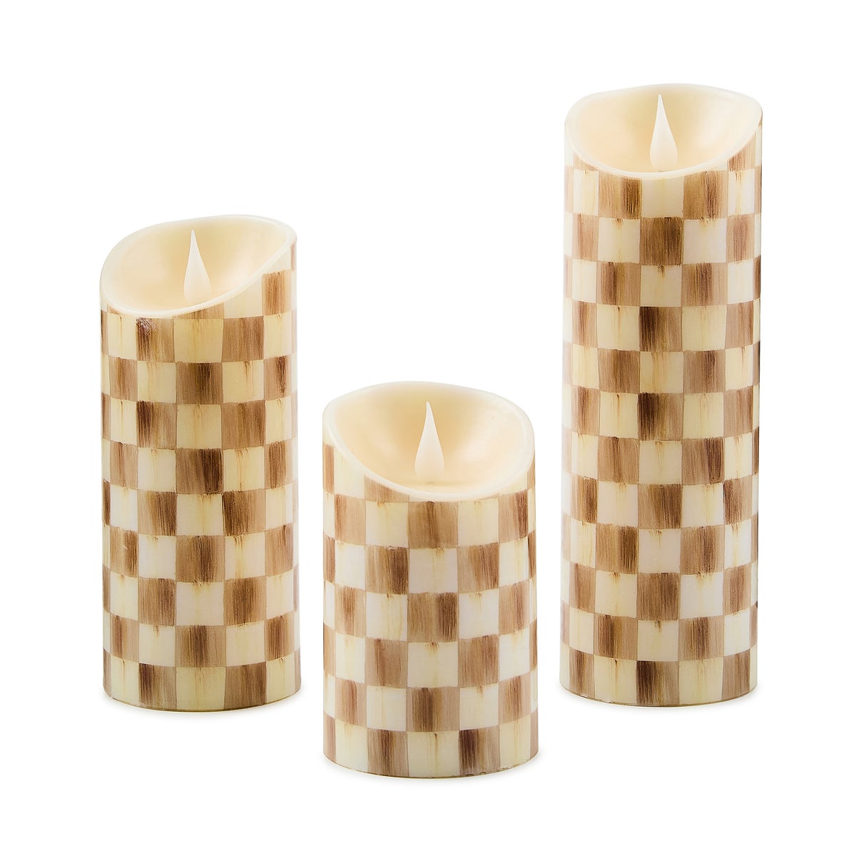 Mocha Check Flameless 5" Pillar Candle - Image 3