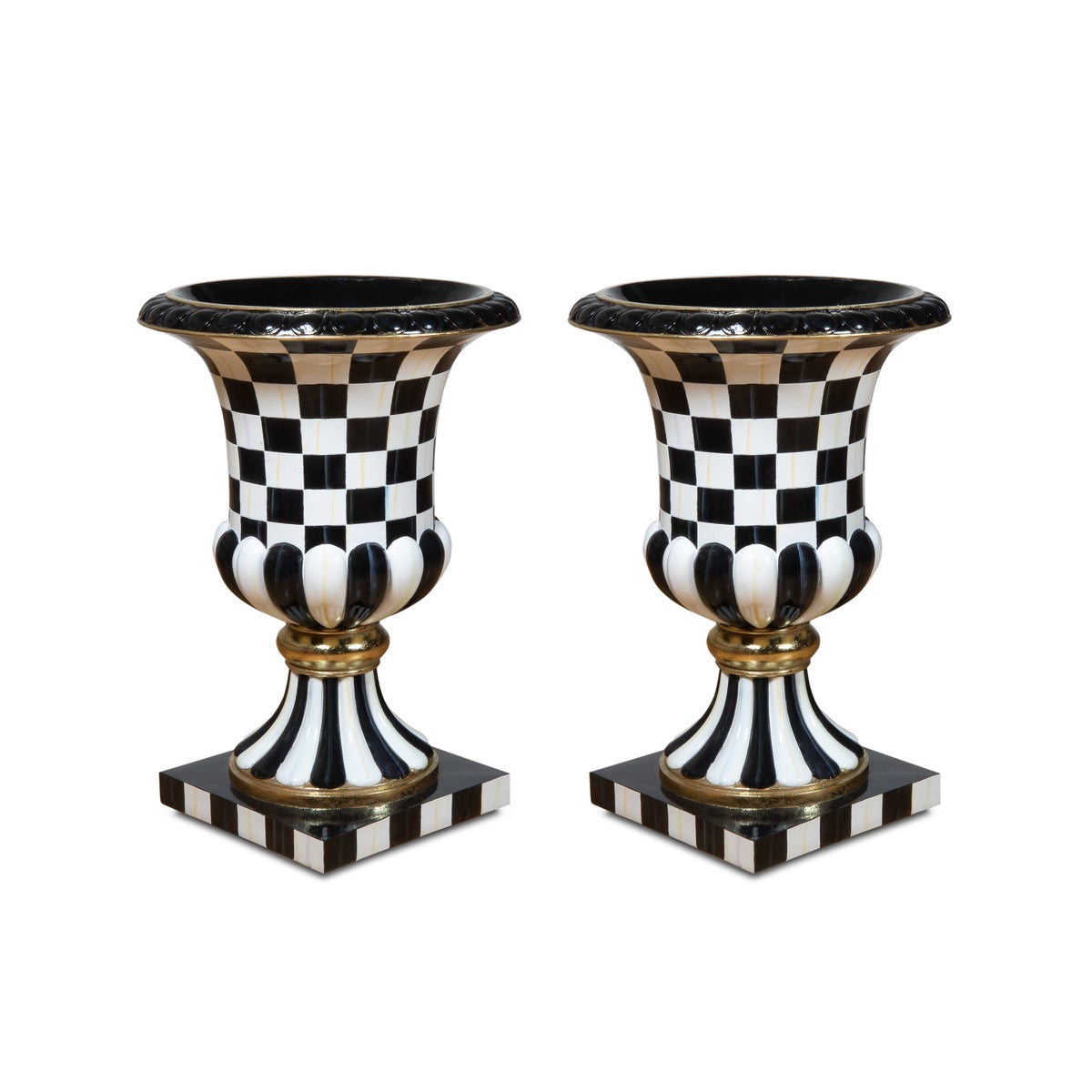 Courtly Check Pedestal Urn, Set of 2