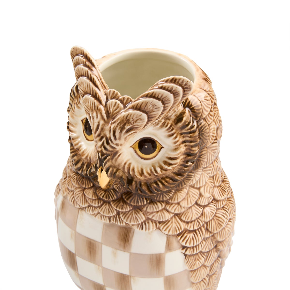 Mocha Check Ceramic Owl Vase - Image 4