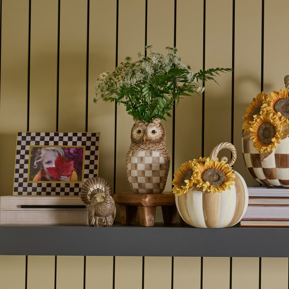 Mocha Check Ceramic Owl Vase - Image 5
