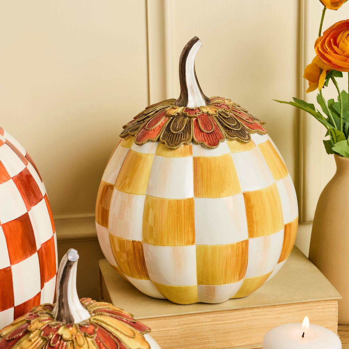 Harvest Glow Amber Check Pumpkin - Image 2