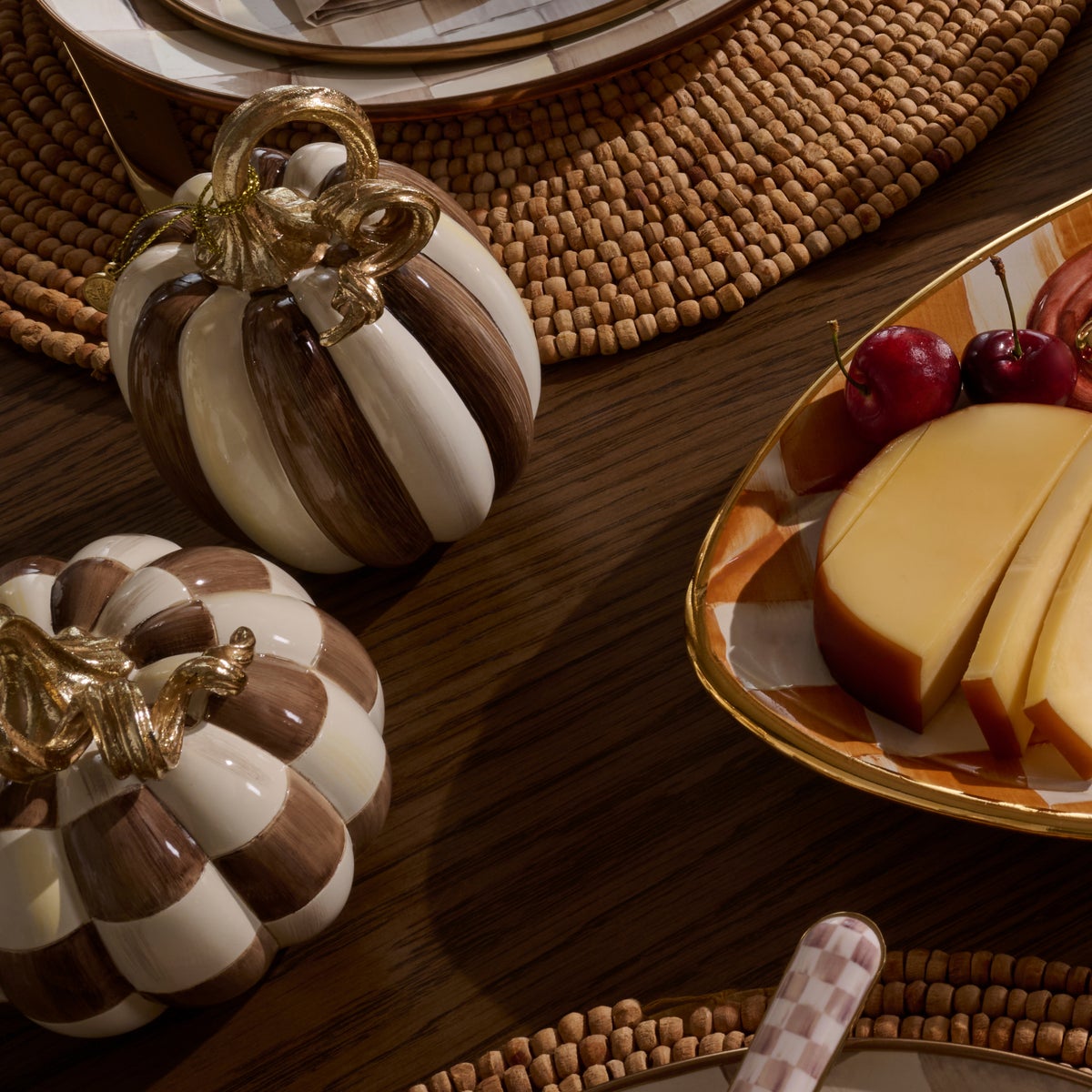 Chocolate Check and Stripe Petite Pumpkins, Set of 2 - Image 5
