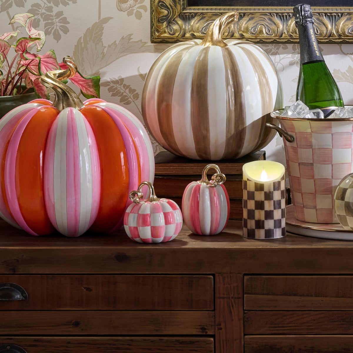 Bubblegum Check and Stripe Petite Pumpkins, Set of 2 - Image 4