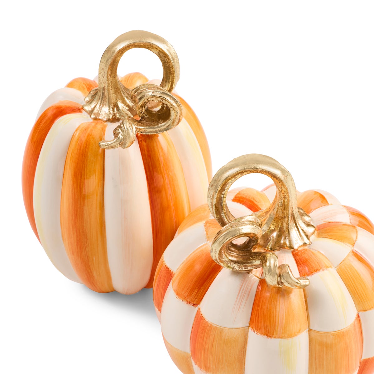 Orange Check and Stripe Petite Pumpkins, Set of 2 - Image 3
