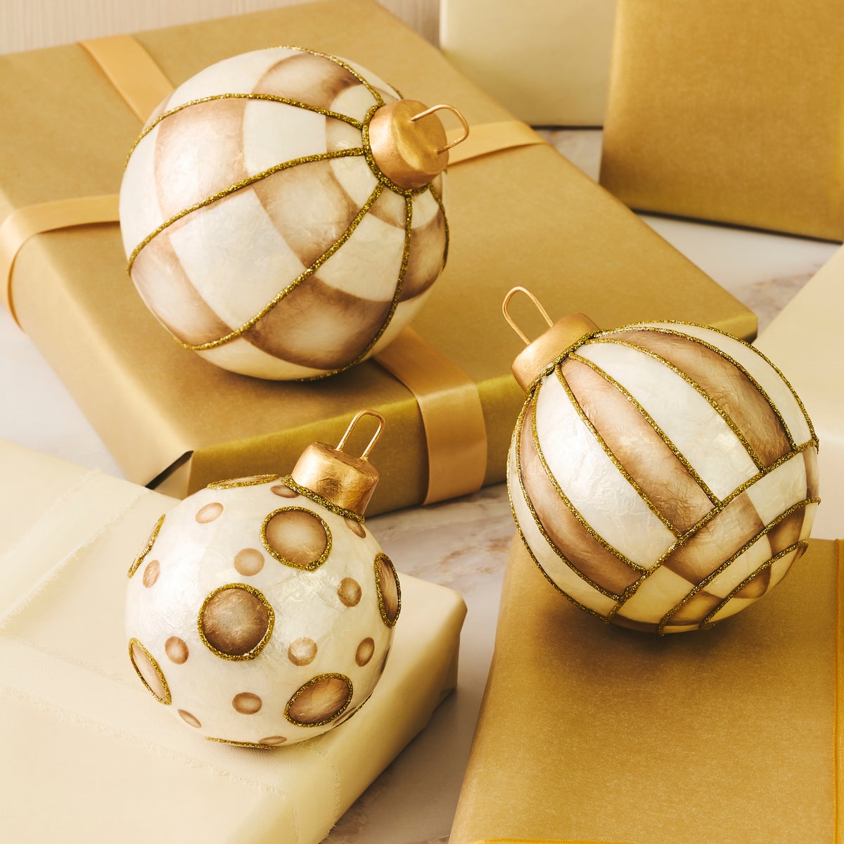 Mocha Capiz Tabletop Ornament Balls, Set of 3 - Image 2