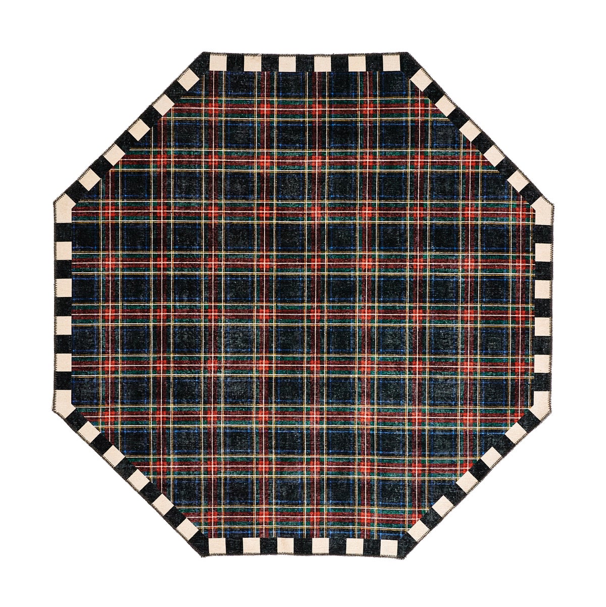 Stewart Tartan Black 6' Octagon Washable Rug