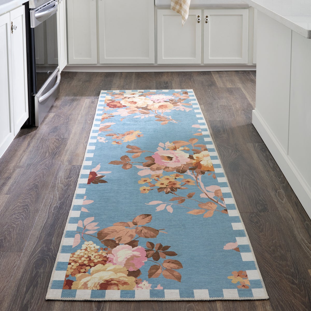 Slate Wild Rose 2'6" x 8' Washable Runner - Image 2