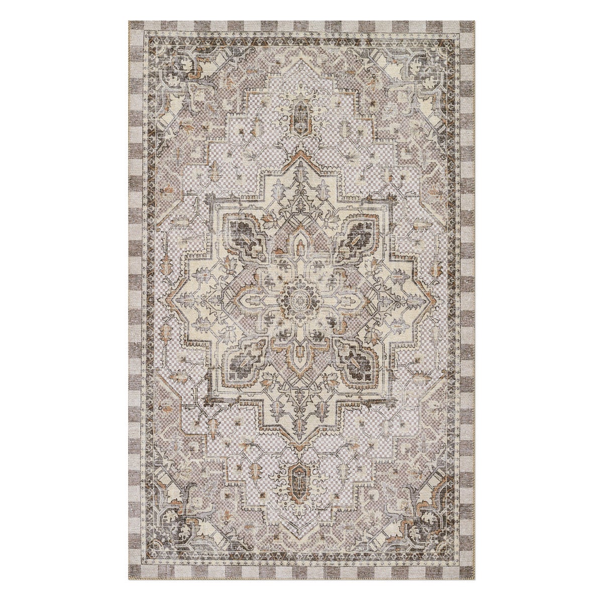 Heriz Checked Mocha 2' x 3' Washable Rug