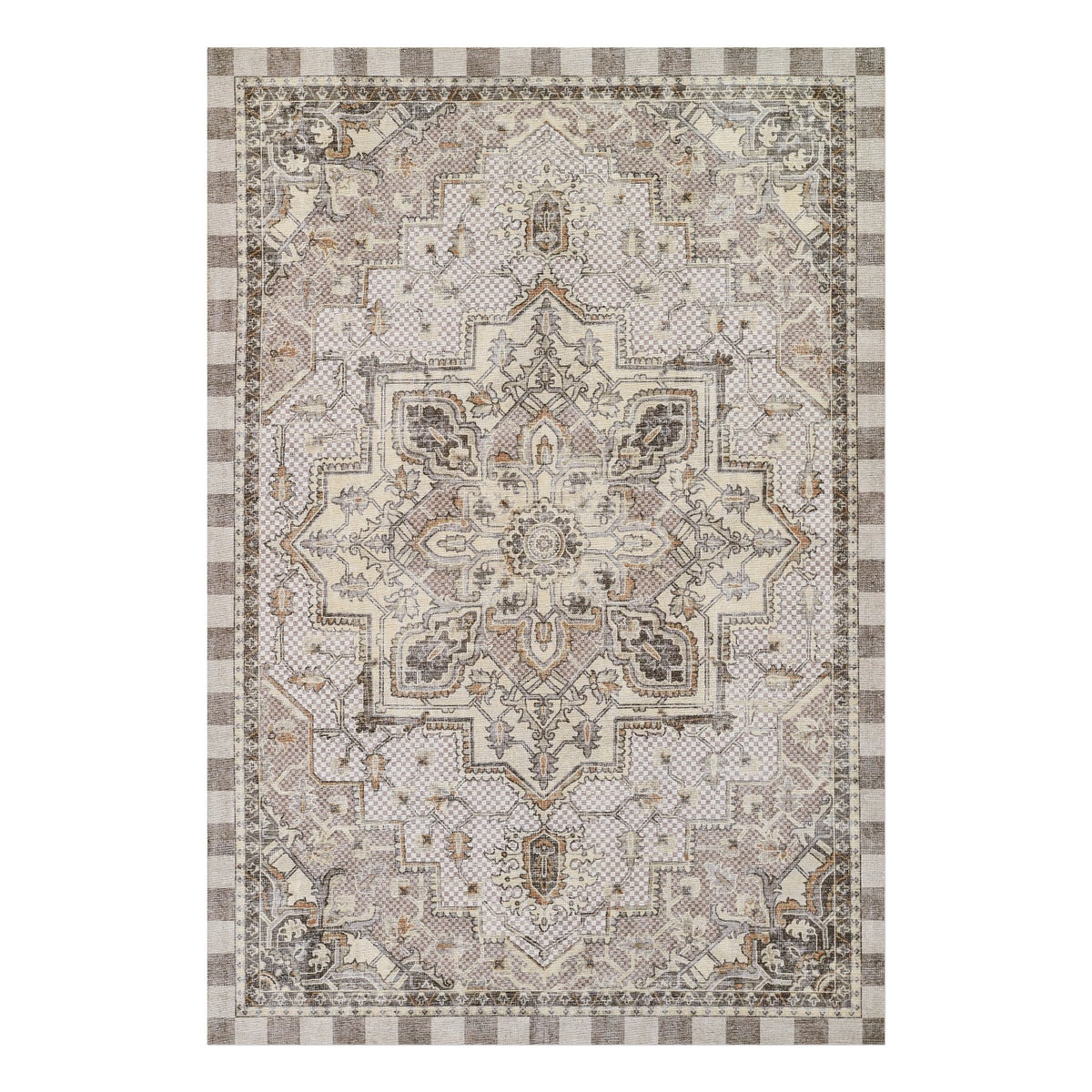 Heriz Checked Mocha 3' x 5' Washable Rug