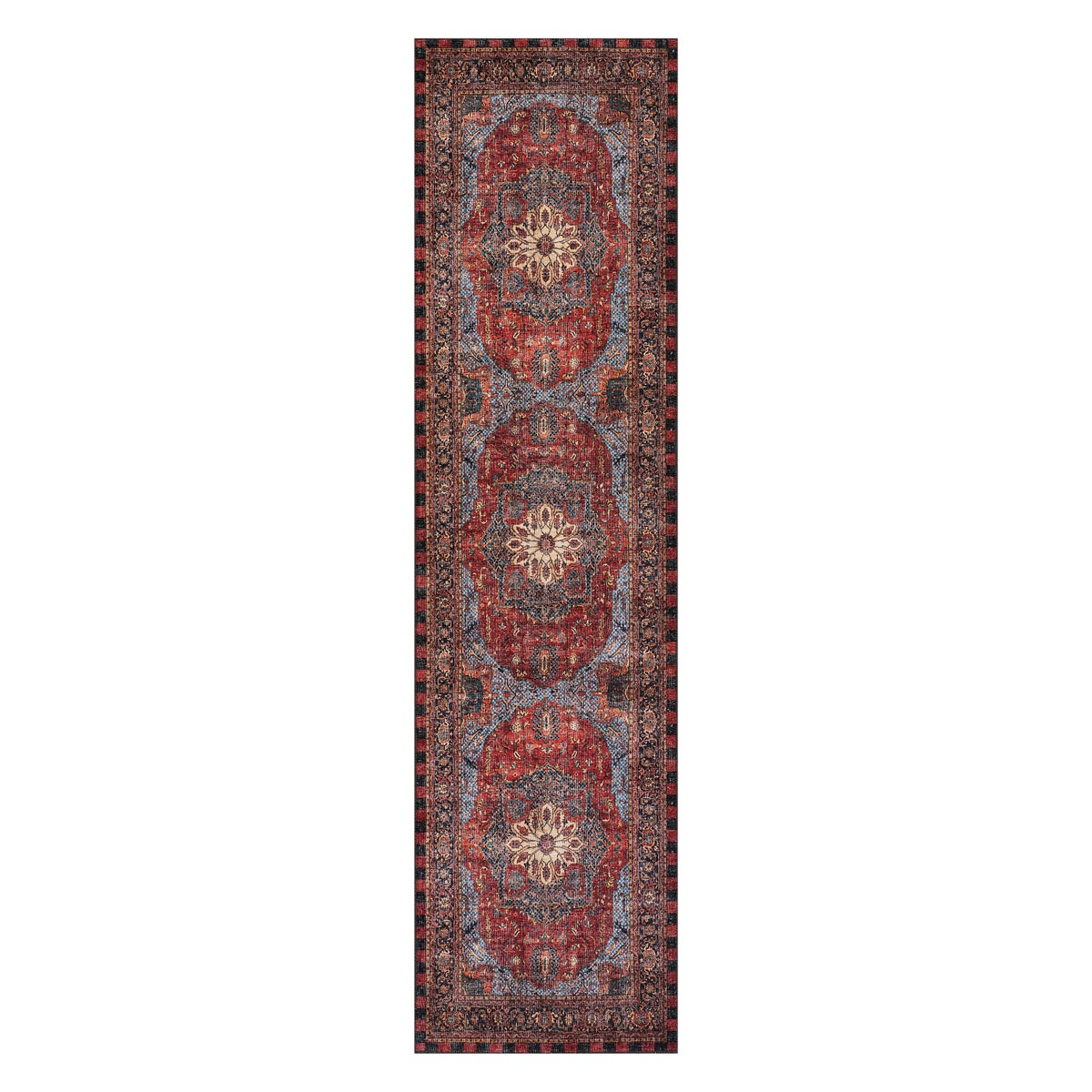 Heriz Checked Red 2'6" x 10' Washable Runner