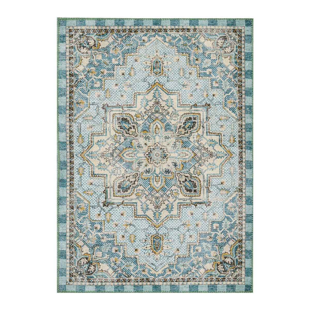 Heriz Checked Aqua 5' x 7'6" Washable Rug