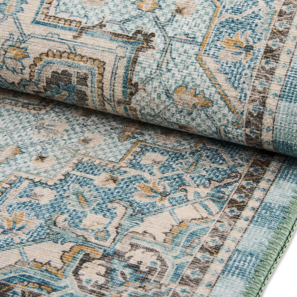 Heriz Checked Aqua 5' x 7'6" Washable Rug - Image 3